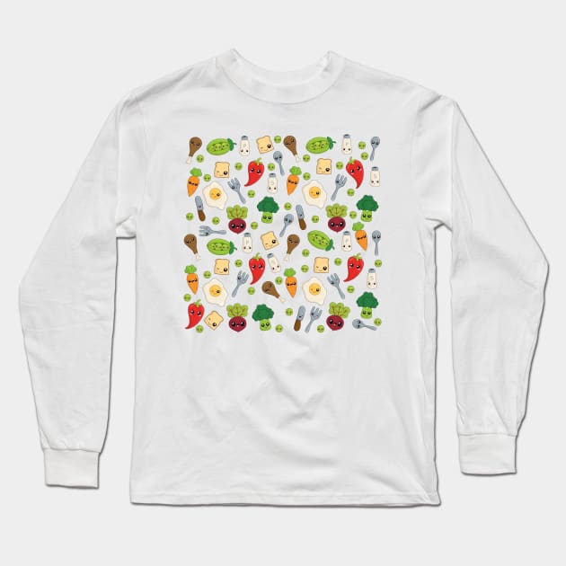 Cute Kawaii Food Pattern Long Sleeve T-Shirt by valentinahramov